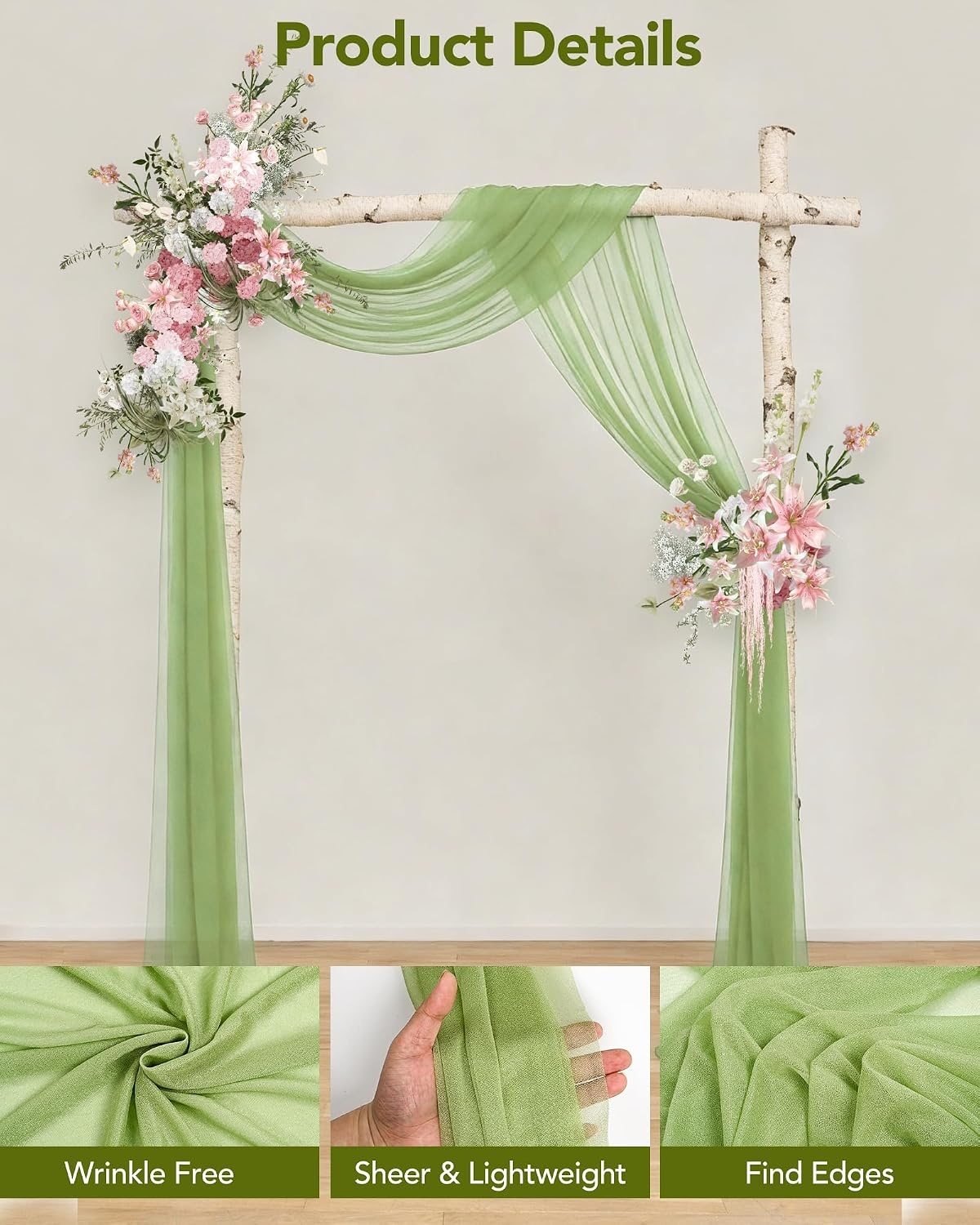 Set van 2 Groene Chiffon Gordijnen 75x600cm (28% Korting)