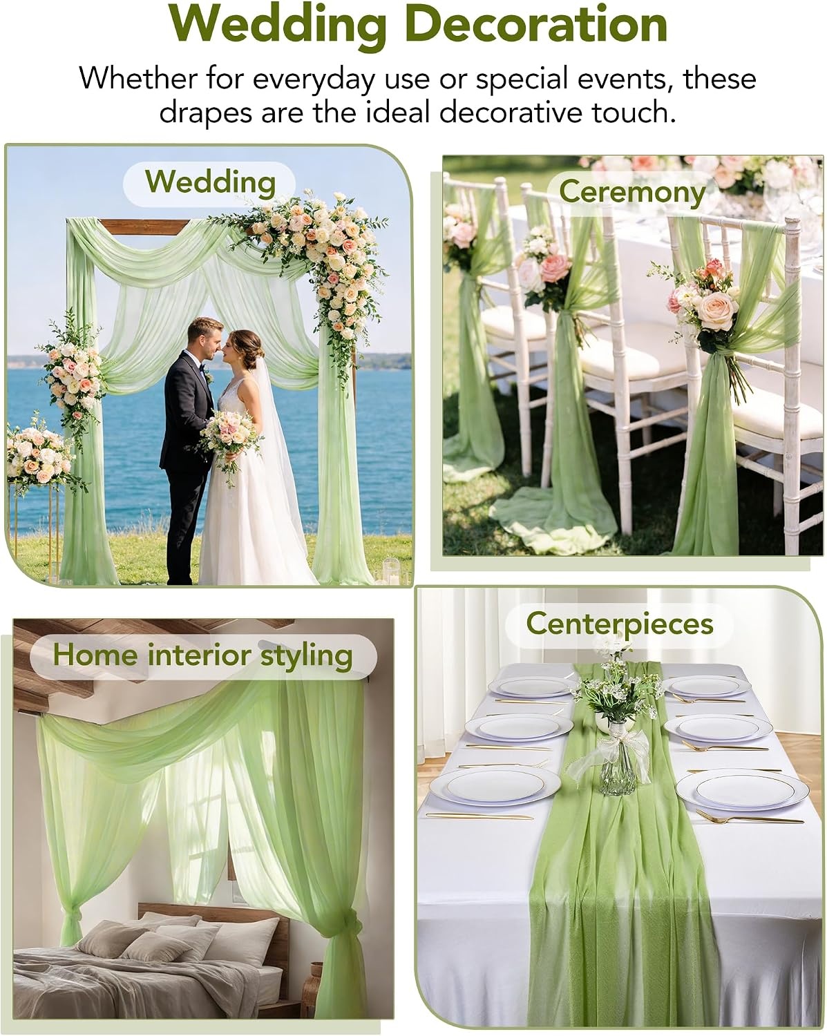 Set van 2 Groene Chiffon Gordijnen 75x600cm (28% Korting)