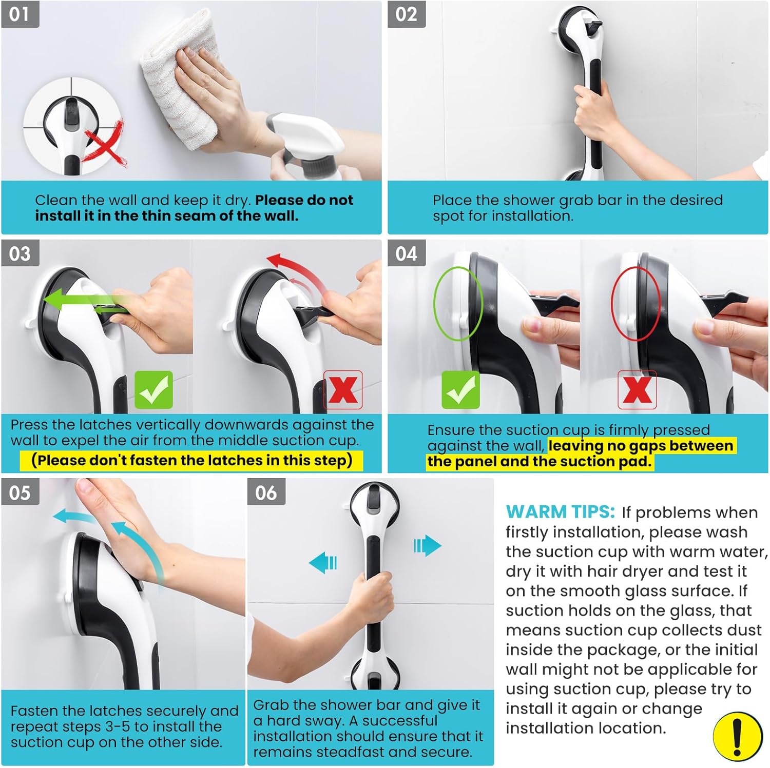 TAILI Douchehandgrepen Zwart (Set van 2) - 43cm - Zonder Boren