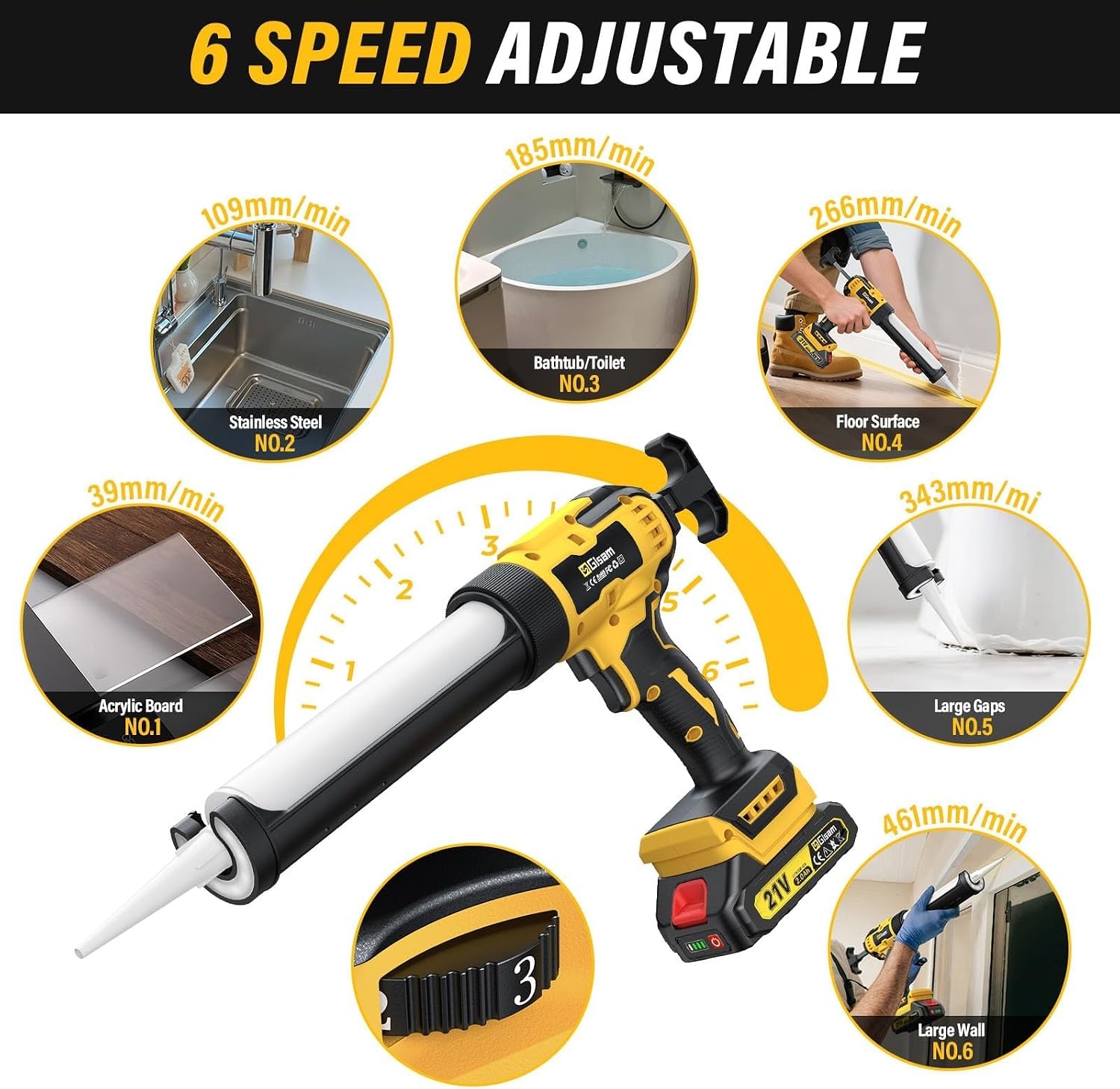 Draadloos Patroonpistool | 4000N | 6 Snelheden | 2x Batterij | 34% Korting