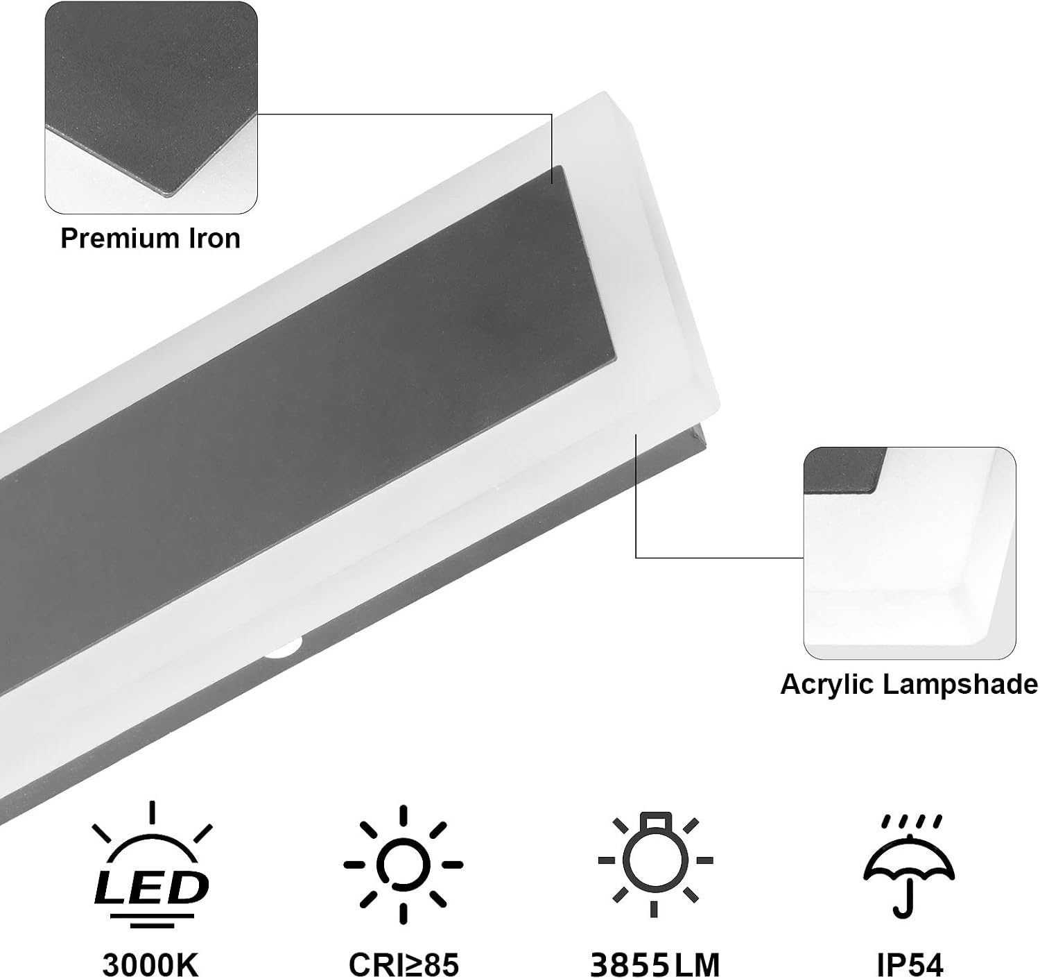 LED Wandlamp Donkergrijs 150cm IP54 45W Warm Wit 3000K (58% Korting)
