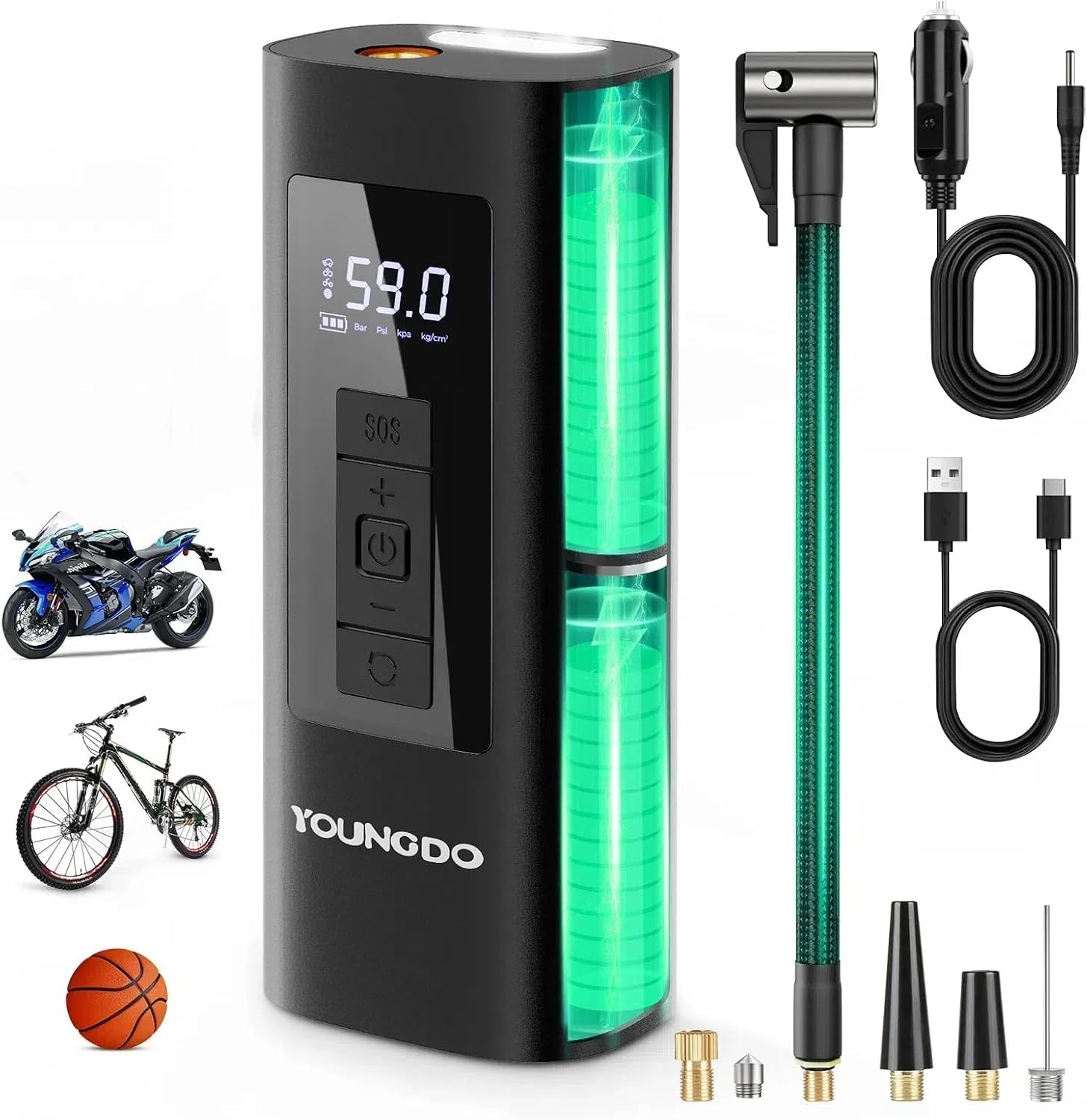 YOUNGDO Elektrische Fietspomp: 150 PSI, 6000 mAh, Snel Oppompen met Korting!