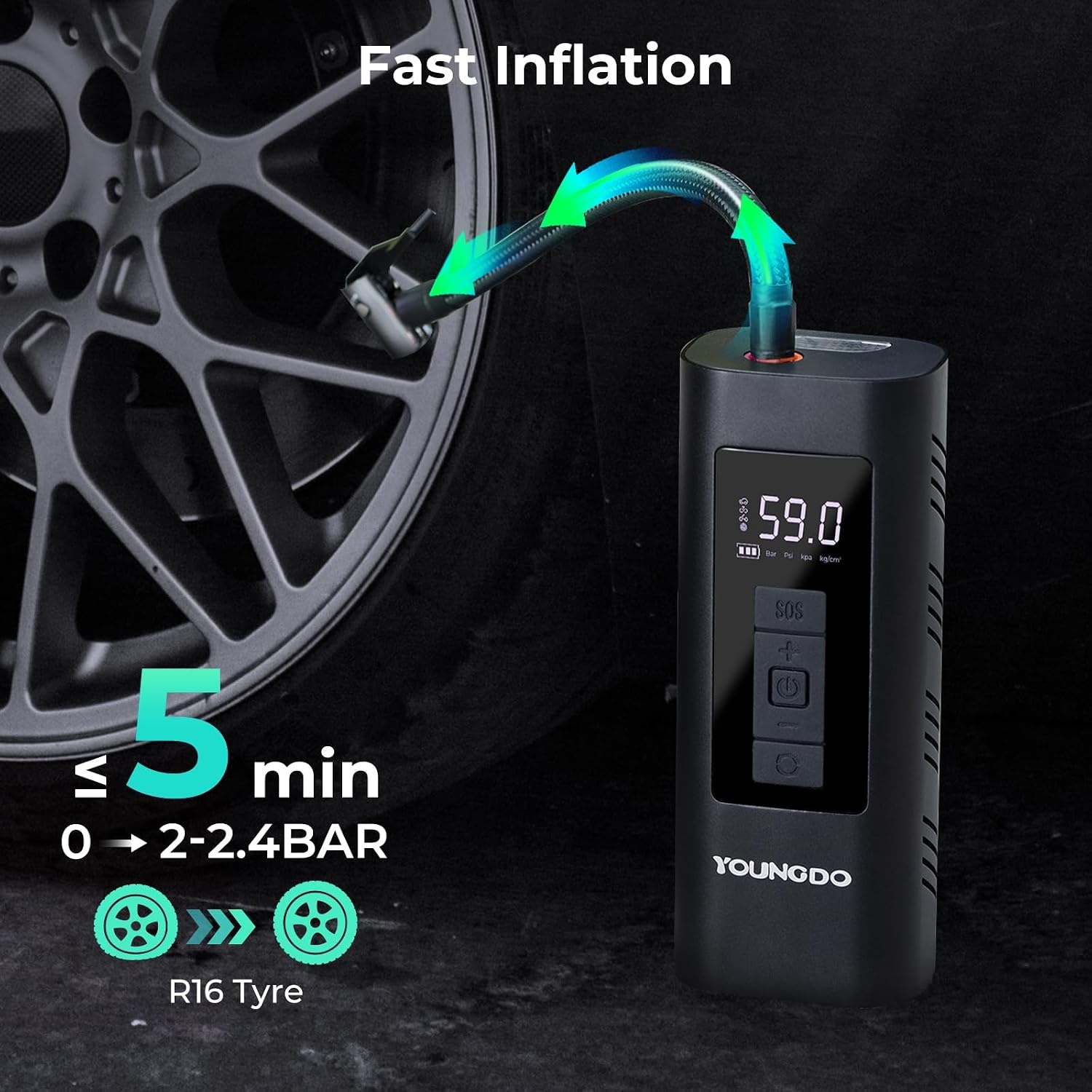 YOUNGDO Elektrische Fietspomp: 150 PSI, 6000 mAh, Snel Oppompen met Korting!