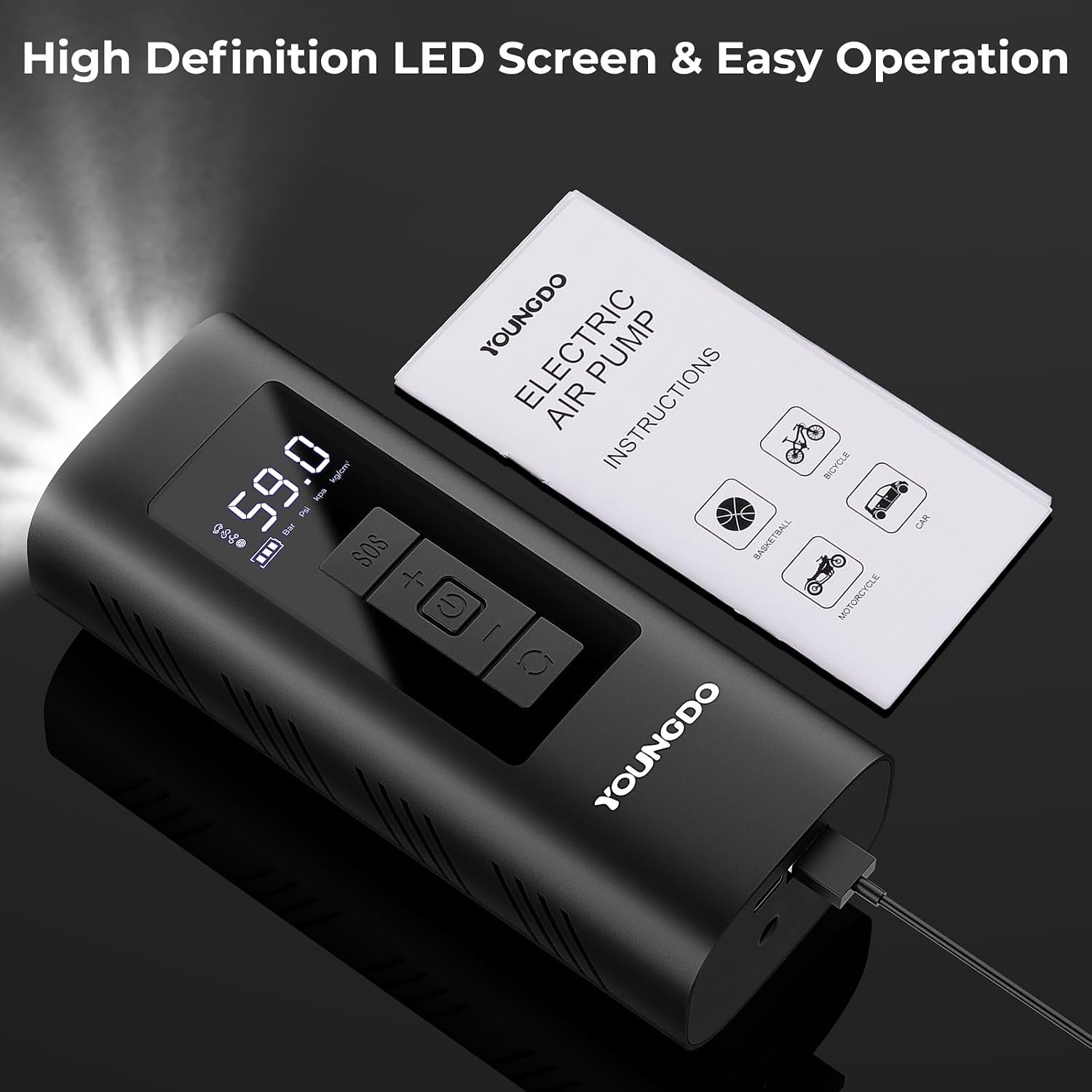YOUNGDO Elektrische Fietspomp: 150 PSI, 6000 mAh, Snel Oppompen met Korting!