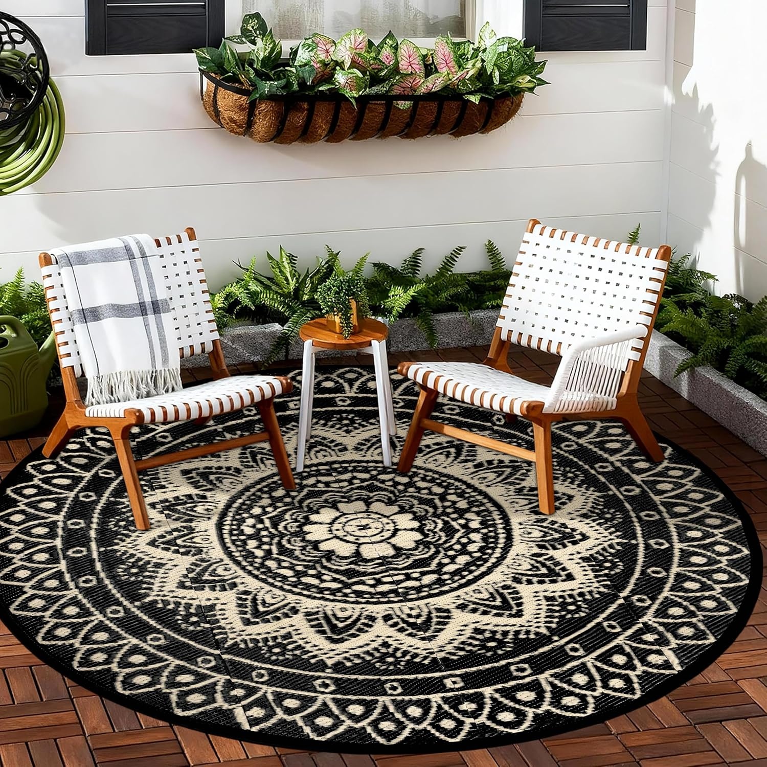 Ronde Buiten vloerkleed 180cm Zwart/Bruin - 33% Korting