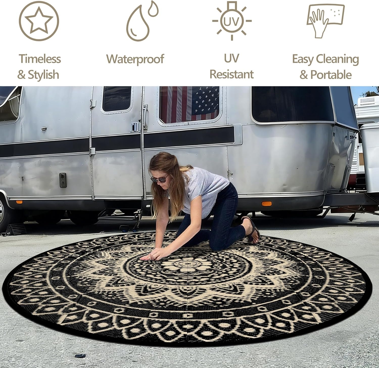 Ronde Buiten vloerkleed 180cm Zwart/Bruin - 33% Korting