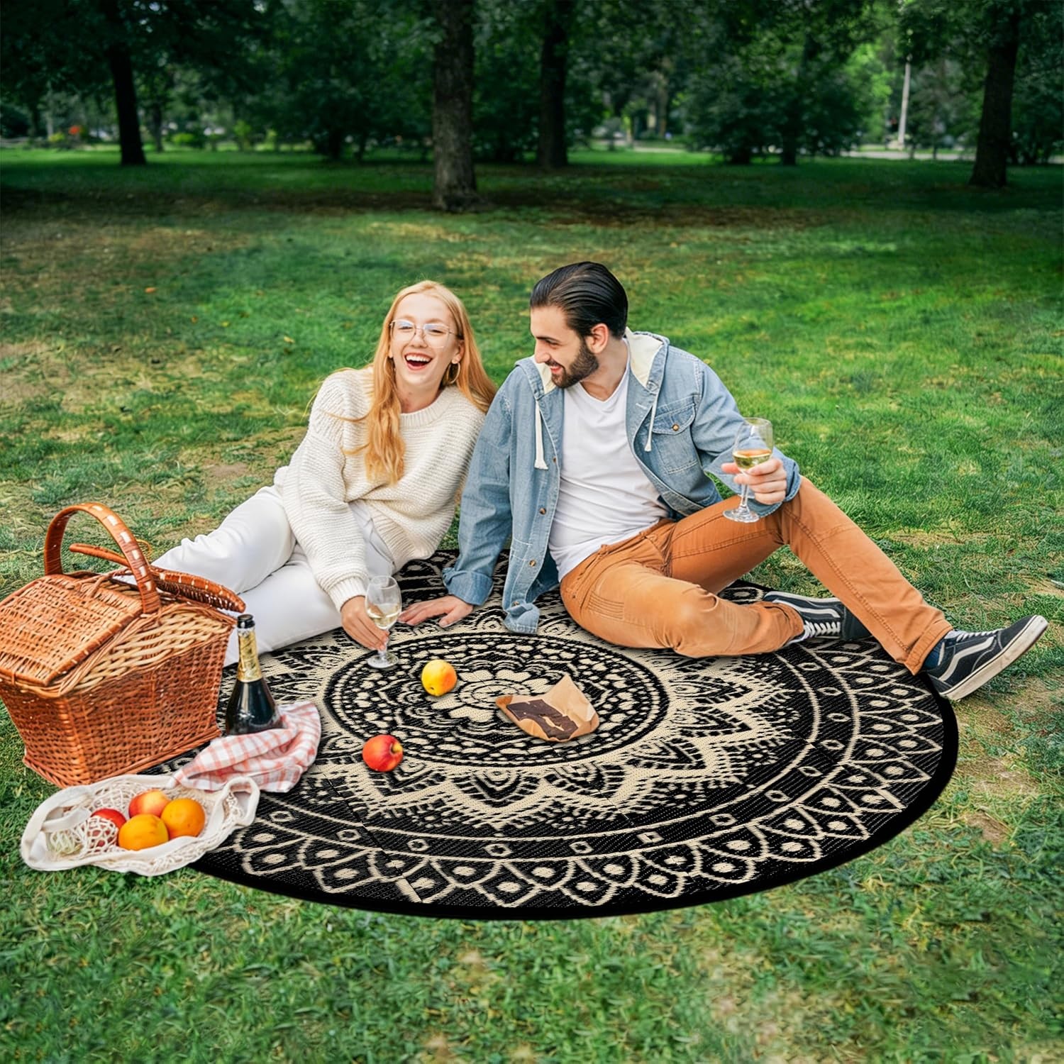 Ronde Buiten vloerkleed 180cm Zwart/Bruin - 33% Korting