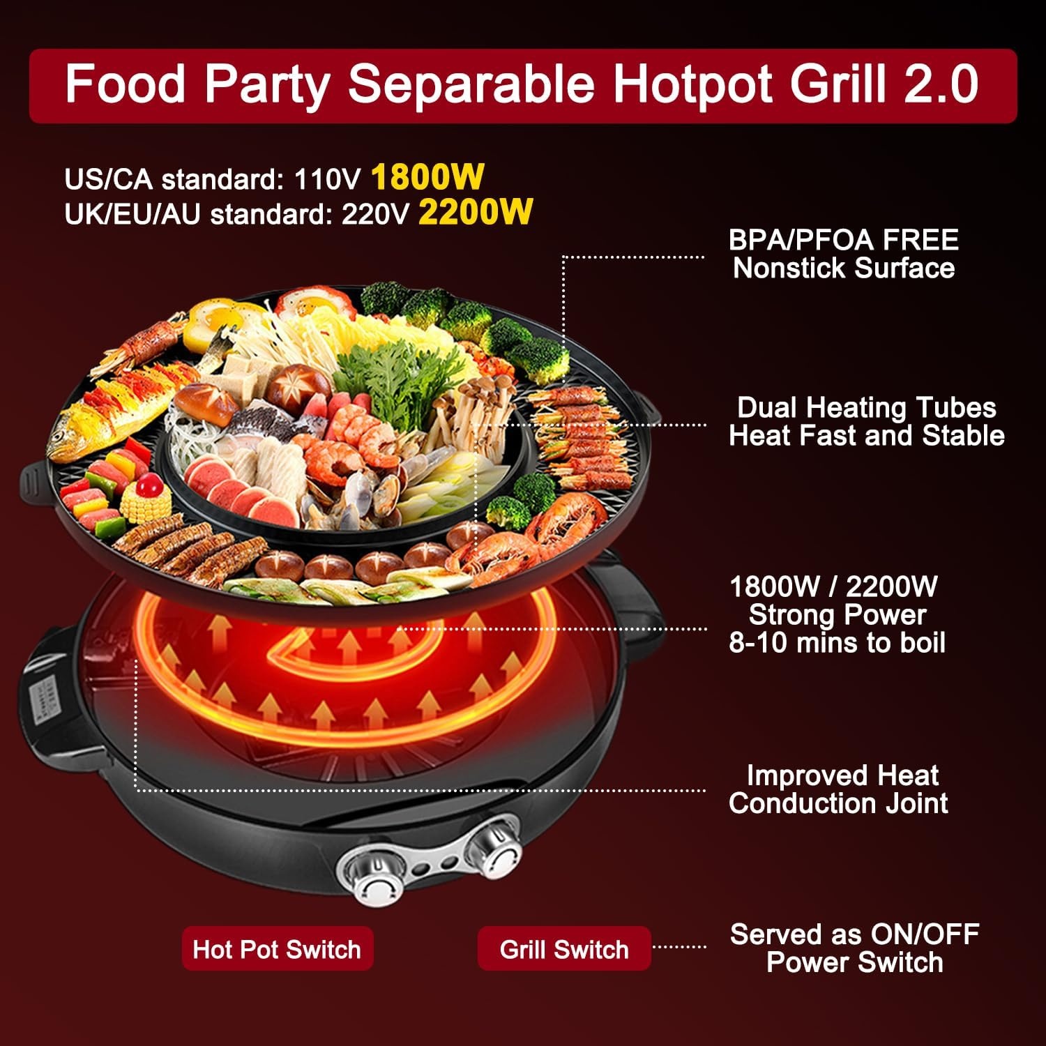 Elektrische Hotpot & BBQ Grill 2-in-1 (8 pers.) - 2200W - Rookloos