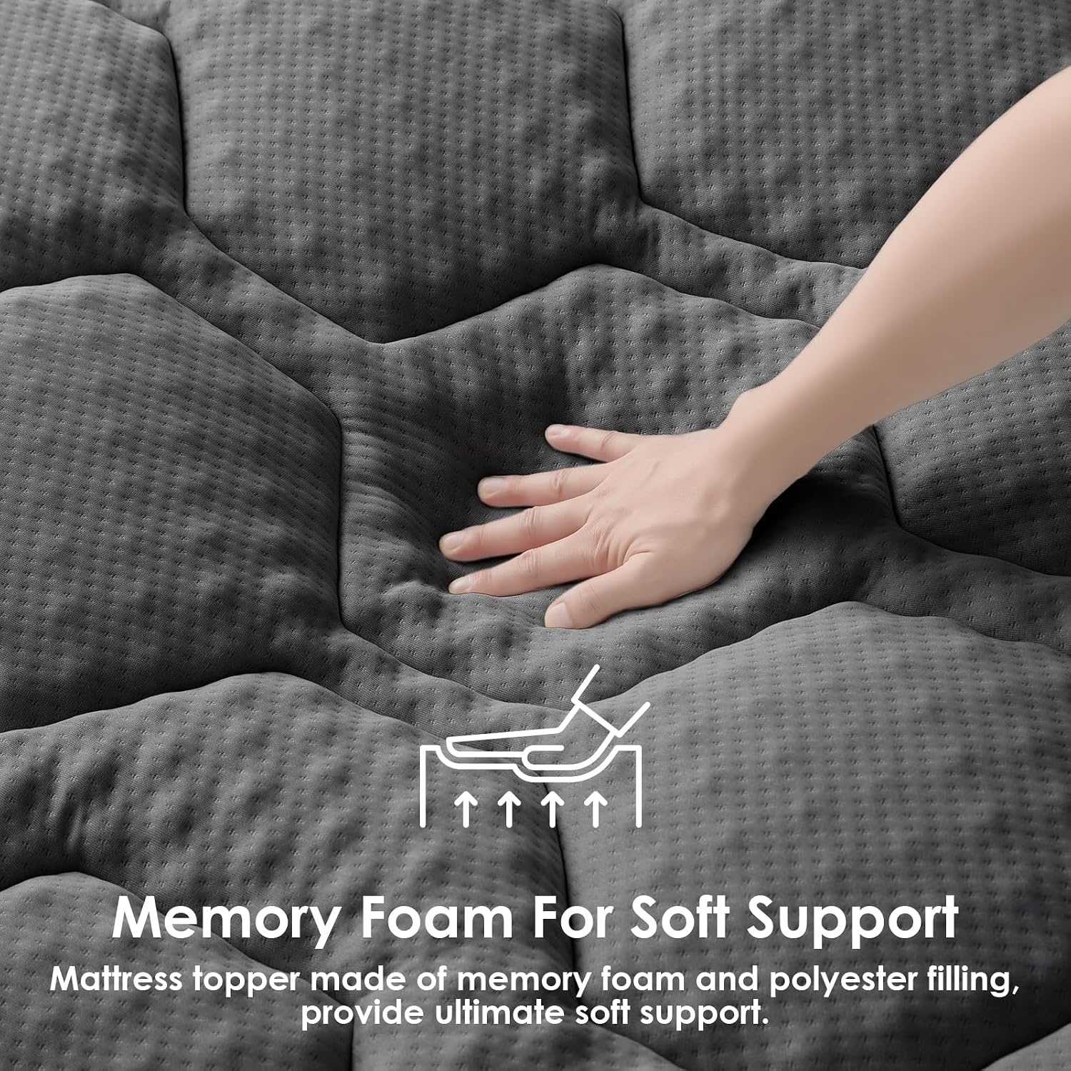 EHEYCIGA Gel Topper 140x190 cm, Mattress Topper 140x190 cm Memory Foam, Mattress Topper with extra deep cover, Dark grey