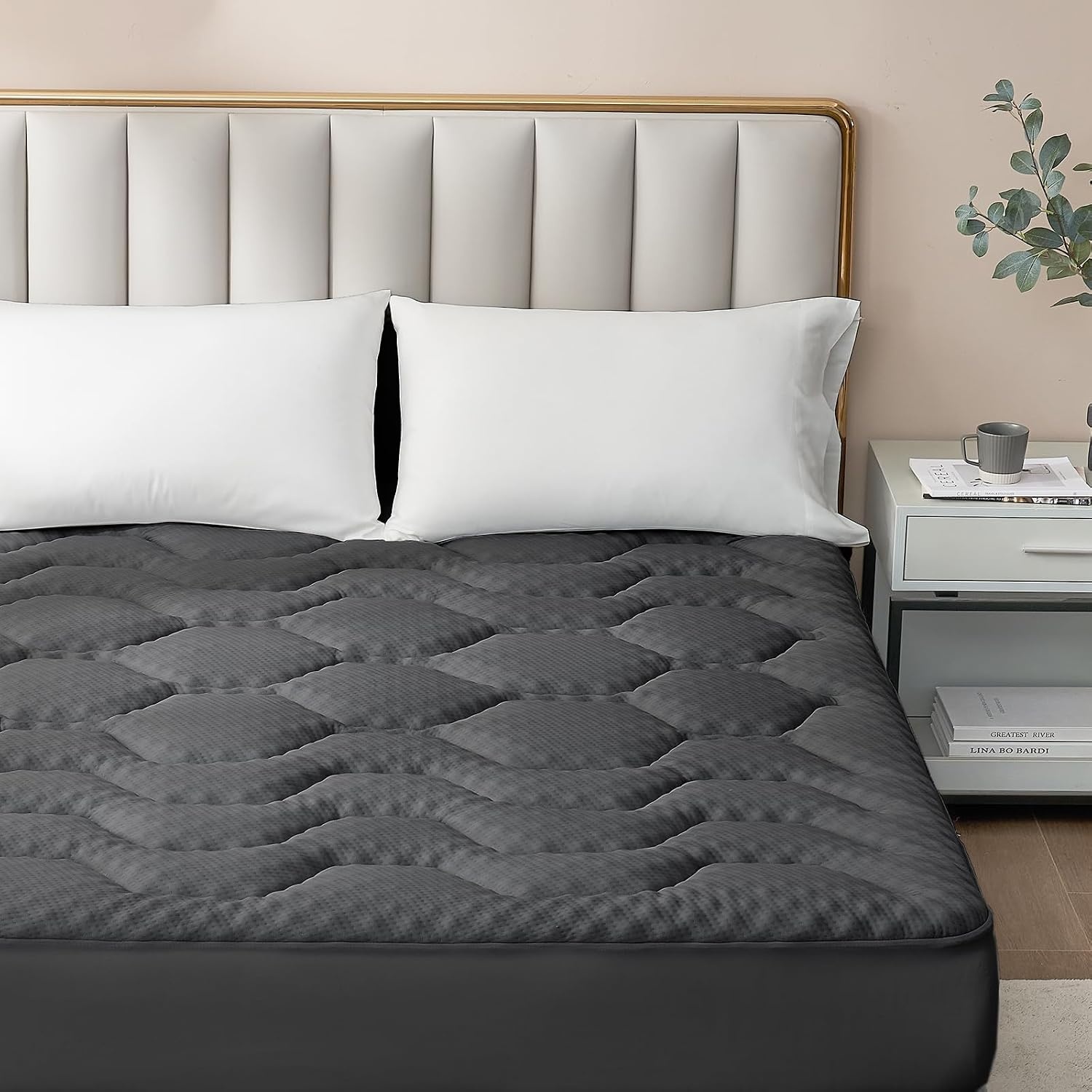 EHEYCIGA Gel Topper 140x190 cm, Mattress Topper 140x190 cm Memory Foam, Mattress Topper with extra deep cover, Dark grey