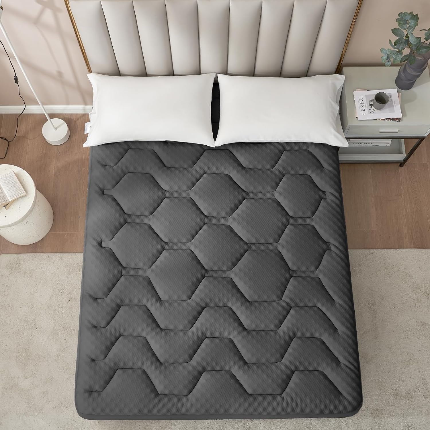 EHEYCIGA Gel Topper 140x190 cm, Mattress Topper 140x190 cm Memory Foam, Mattress Topper with extra deep cover, Dark grey
