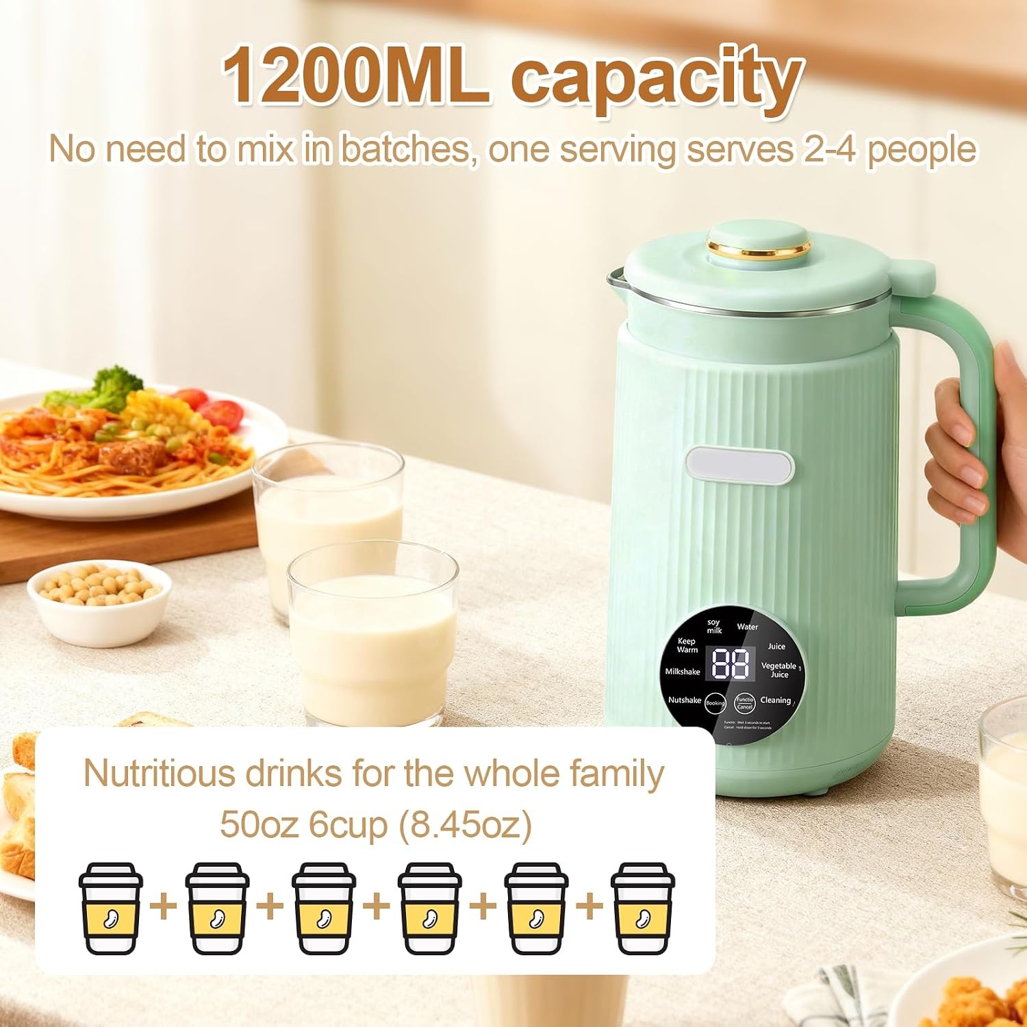 Notenmelkmachine, 1200 ml, 8-in-1 sojamelkmachine