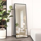Full Length Mirror 140 x 50 cm with Black Metal Frame Standing Mirror HD Large Wall Mirror with Hook for Living Room, Bedroom and Dressing Room Mirror