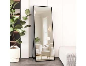 Full Length Mirror 140 x 50 cm with Black Metal Frame Standing Mirror HD Large Wall Mirror with Hook for Living Room, Bedroom and Dressing Room Mirror