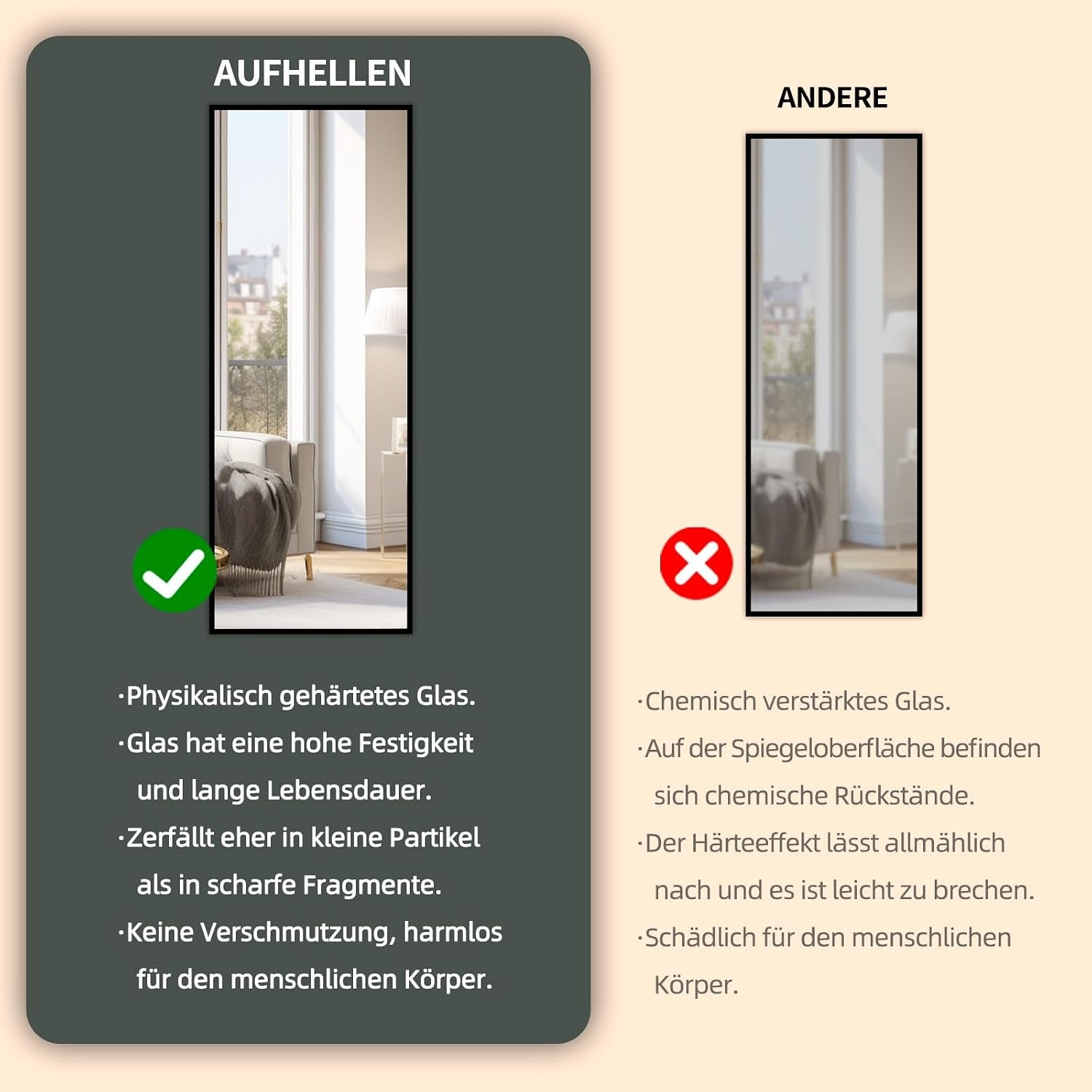 Full Length Mirror 140 x 50 cm with Black Metal Frame Standing Mirror HD Large Wall Mirror with Hook for Living Room, Bedroom and Dressing Room Mirror
