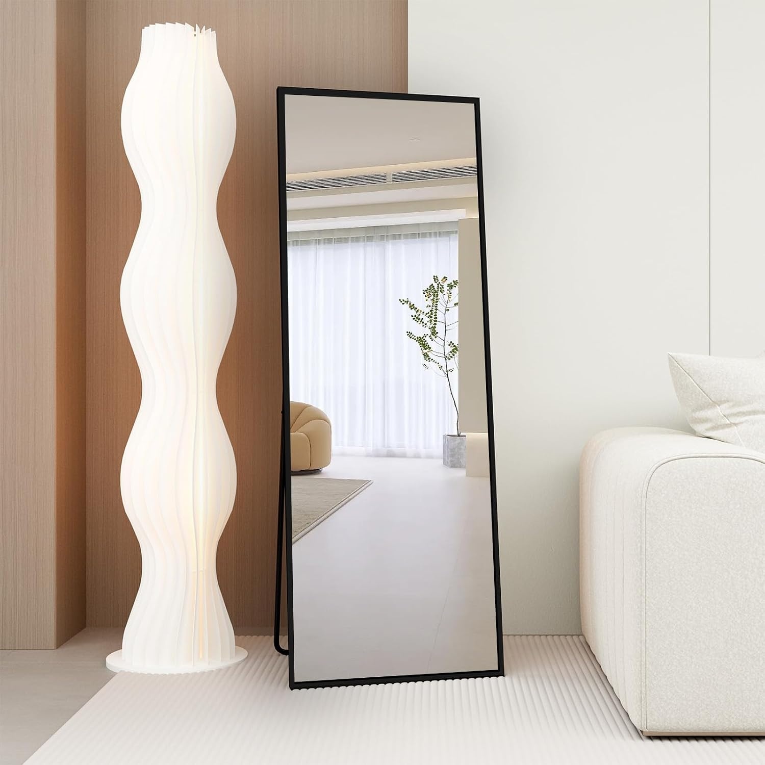 Full Length Mirror 140 x 50 cm with Black Metal Frame Standing Mirror HD Large Wall Mirror with Hook for Living Room, Bedroom and Dressing Room Mirror