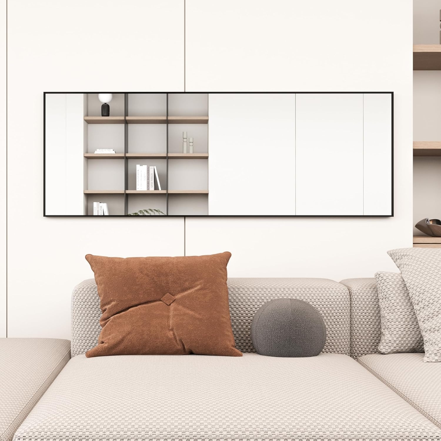 Full Length Mirror 140 x 50 cm with Black Metal Frame Standing Mirror HD Large Wall Mirror with Hook for Living Room, Bedroom and Dressing Room Mirror