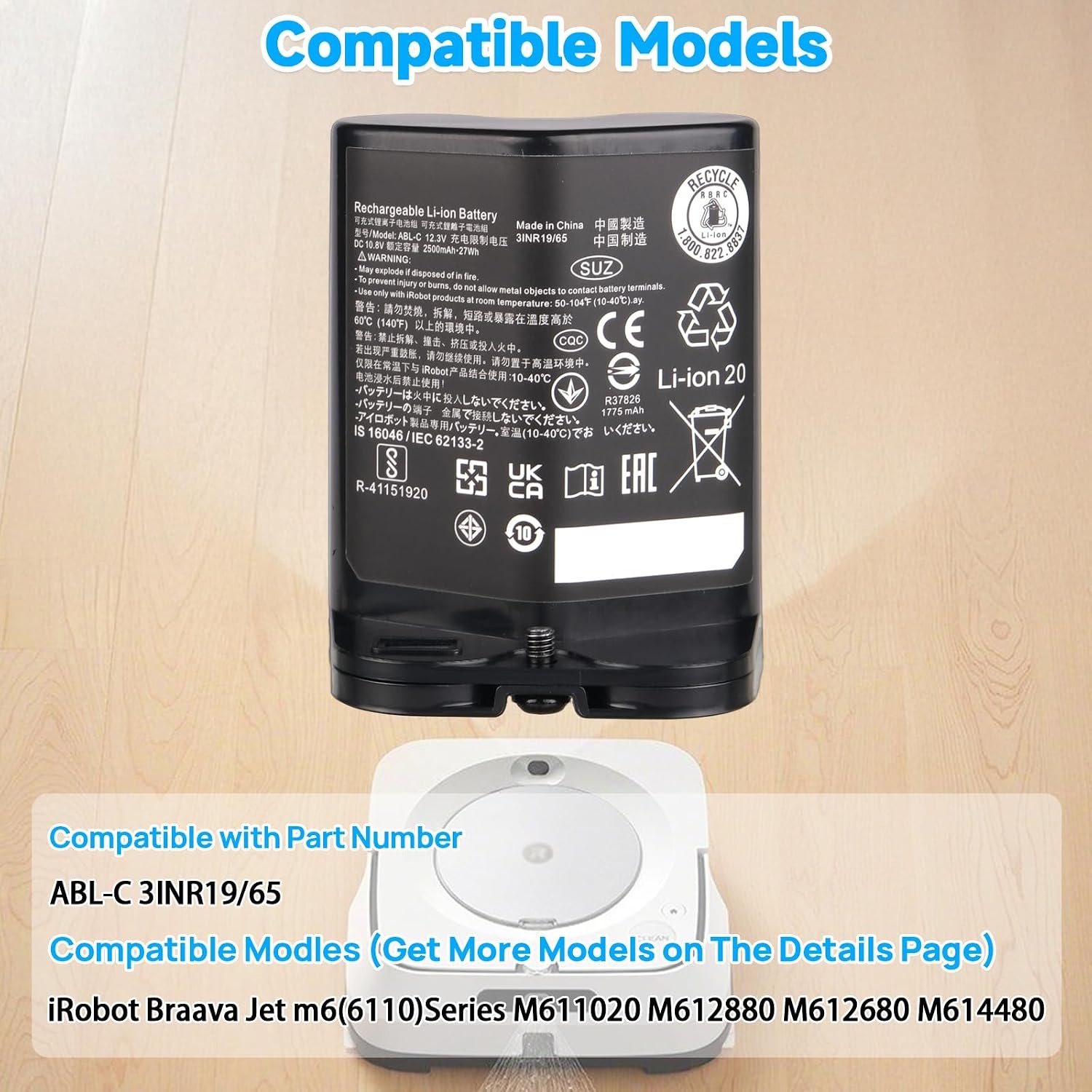 Accu voor iRobot Braava Jet M6 (6110) Dweilrobot - 10.8V 2500mAh Li-ion