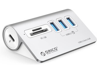 ORICO USB C Hub, USB 3.2 Gen 1 Hub with TF/SD Card Reader, 3 USB-A Ports, 5Gbps USB Distributor, 0.5m USB C Cable, USB Splitter with Type C Power Port 5V/2A for iMac, MacBook, MacBook Pro