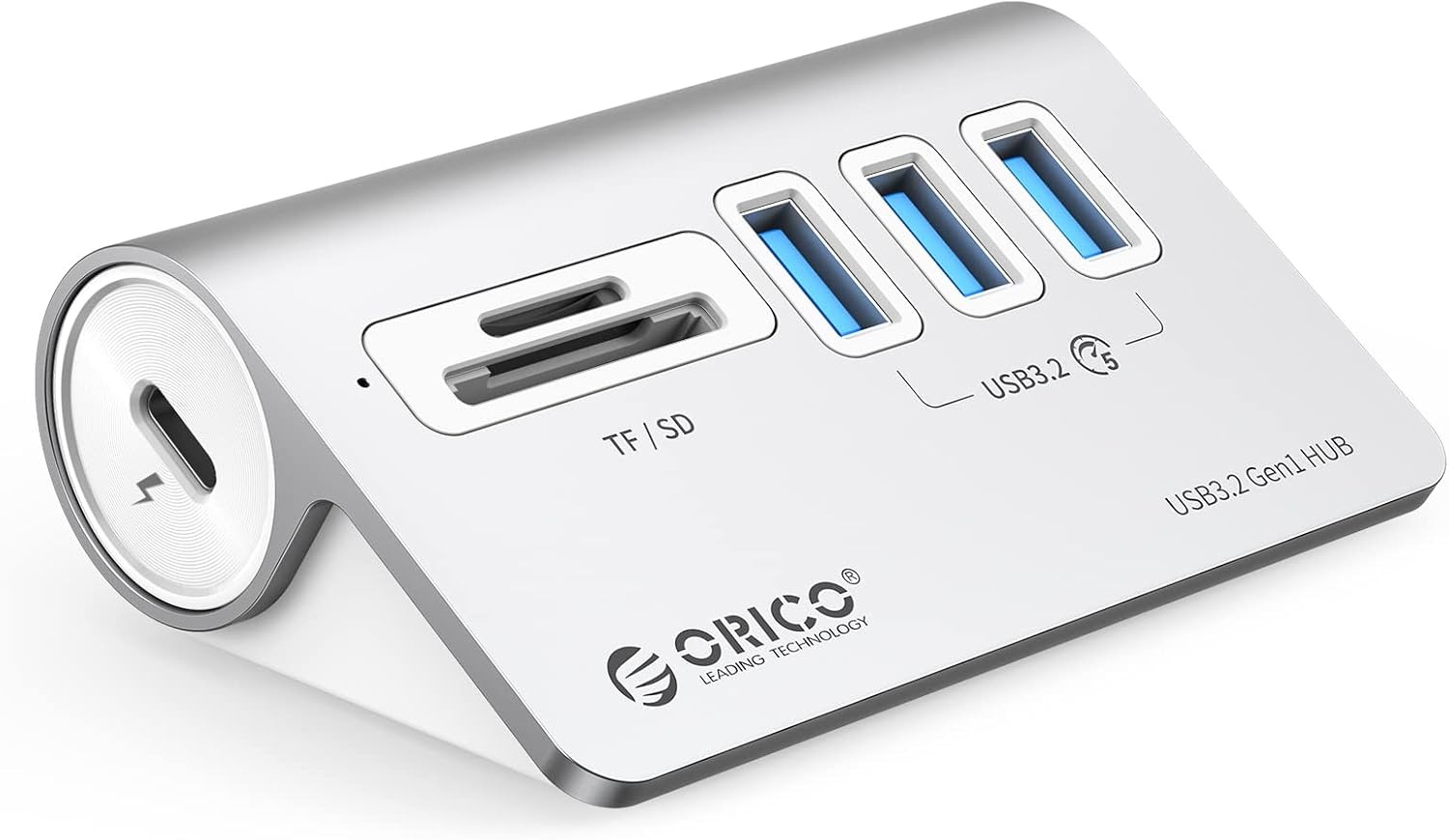 ORICO USB C Hub, USB 3.2 Gen 1 Hub with TF/SD Card Reader, 3 USB-A Ports, 5Gbps USB Distributor, 0.5m USB C Cable, USB Splitter with Type C Power Port 5V/2A for iMac, MacBook, MacBook Pro