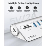 ORICO USB C Hub, USB 3.2 Gen 1 Hub with TF/SD Card Reader, 3 USB-A Ports, 5Gbps USB Distributor, 0.5m USB C Cable, USB Splitter with Type C Power Port 5V/2A for iMac, MacBook, MacBook Pro