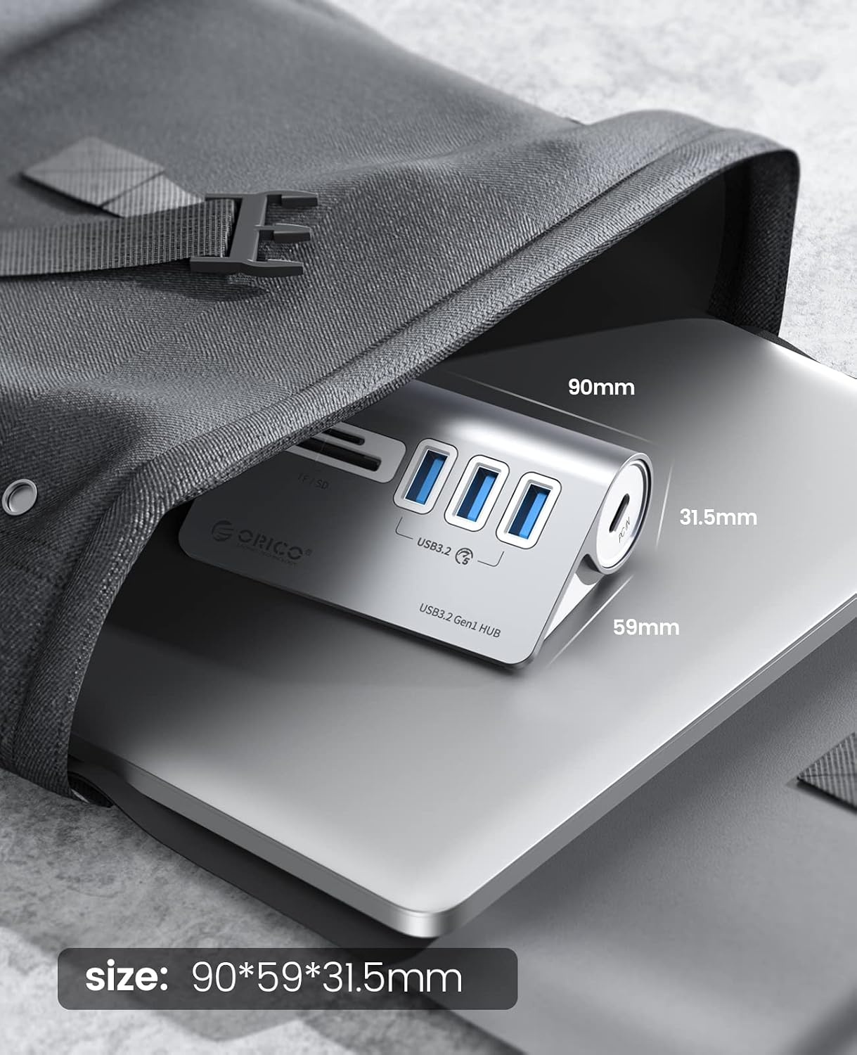 ORICO USB C Hub, USB 3.2 Gen 1 Hub with TF/SD Card Reader, 3 USB-A Ports, 5Gbps USB Distributor, 0.5m USB C Cable, USB Splitter with Type C Power Port 5V/2A for iMac, MacBook, MacBook Pro