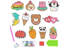 Diamond Painting Kinder Stickerset - 12 Stuks Dieren & Cartoon met Korting