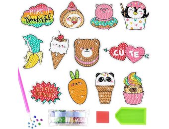 Kisstta 12 stuks Diamond Painting kinderstickers, 5D DIY cartoon diamond painting Stitch, diamanten kinderen dieren, zelfklevend voor 5-12 jaar diamantschilderij, speelgoed vanaf 5 jaar meisjes (kleur