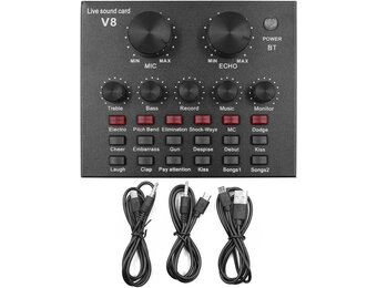V8 Live Sound Card, Audio Mixer USB External Sound Card Live Broadcast KTV Sound Card For Dual Mobile Phone For Live KTV Voice Chat