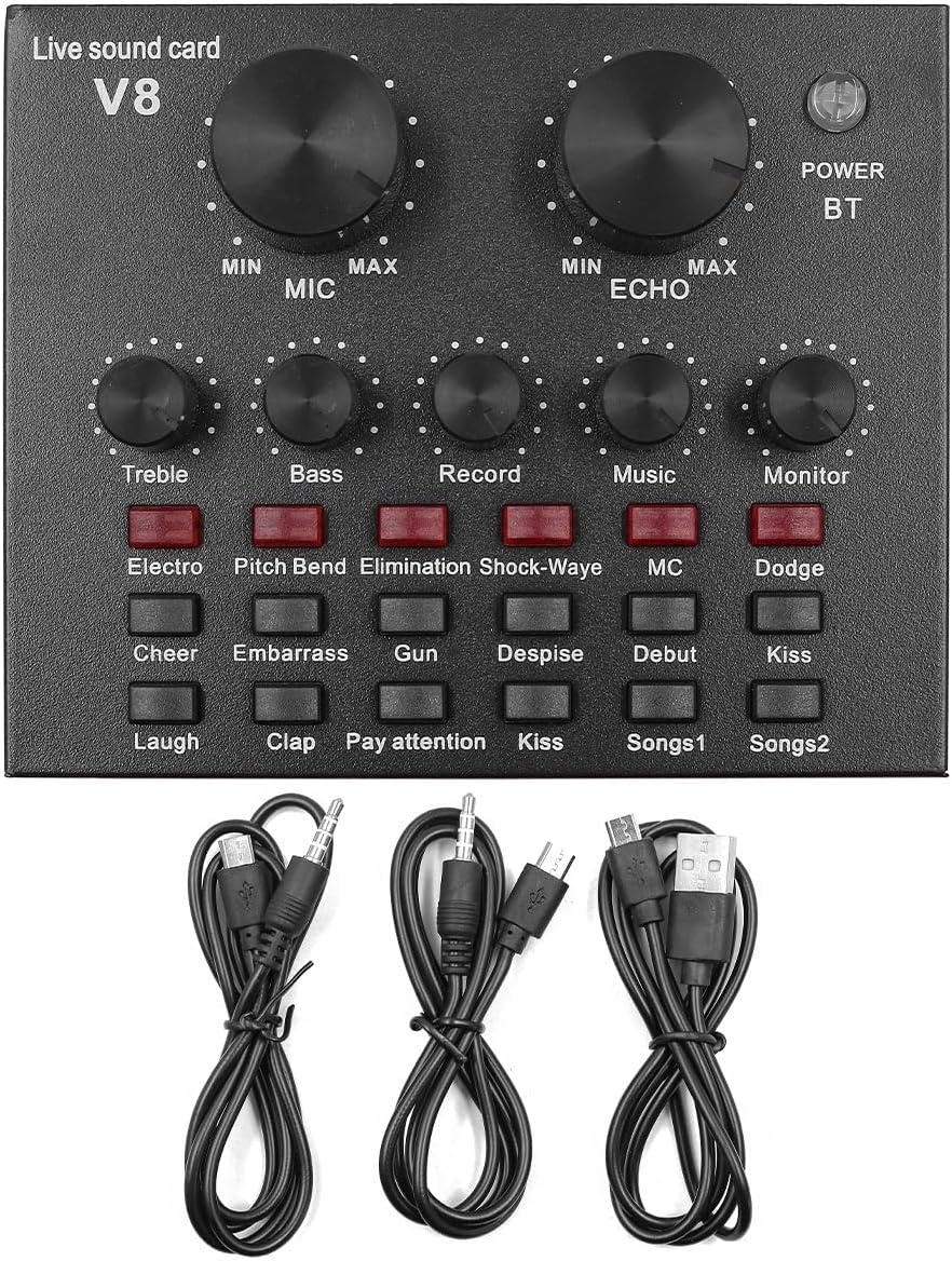 V8 Live Sound Card, Audio Mixer USB External Sound Card Live Broadcast KTV Sound Card For Dual Mobile Phone For Live KTV Voice Chat