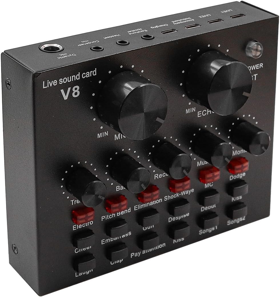 V8 Live Sound Card, Audio Mixer USB External Sound Card Live Broadcast KTV Sound Card For Dual Mobile Phone For Live KTV Voice Chat