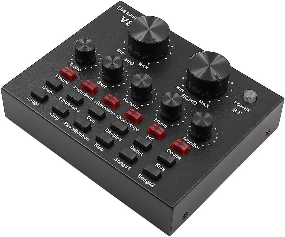 V8 Live Sound Card, Audio Mixer USB External Sound Card Live Broadcast KTV Sound Card For Dual Mobile Phone For Live KTV Voice Chat