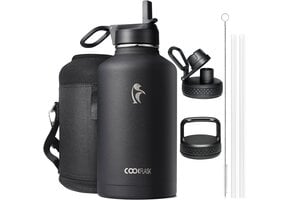 2L RVS Drinkfles Zwart | 48u Koud, 24u Warm | 3 Deksel Opties | 33% Korting