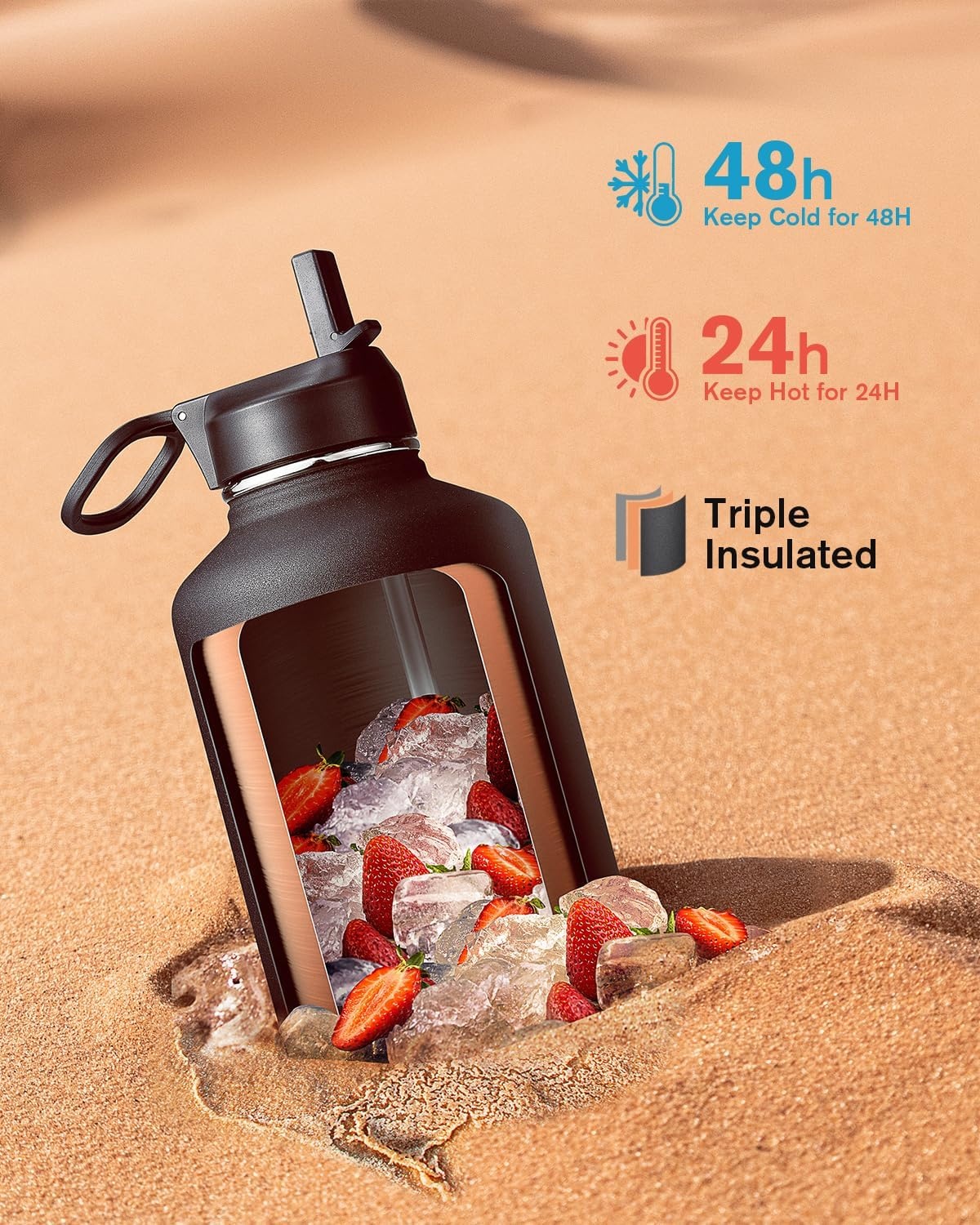 Coolflask Geïsoleerde Waterfles 2 Liter - RVS Drinkfles - Zwart