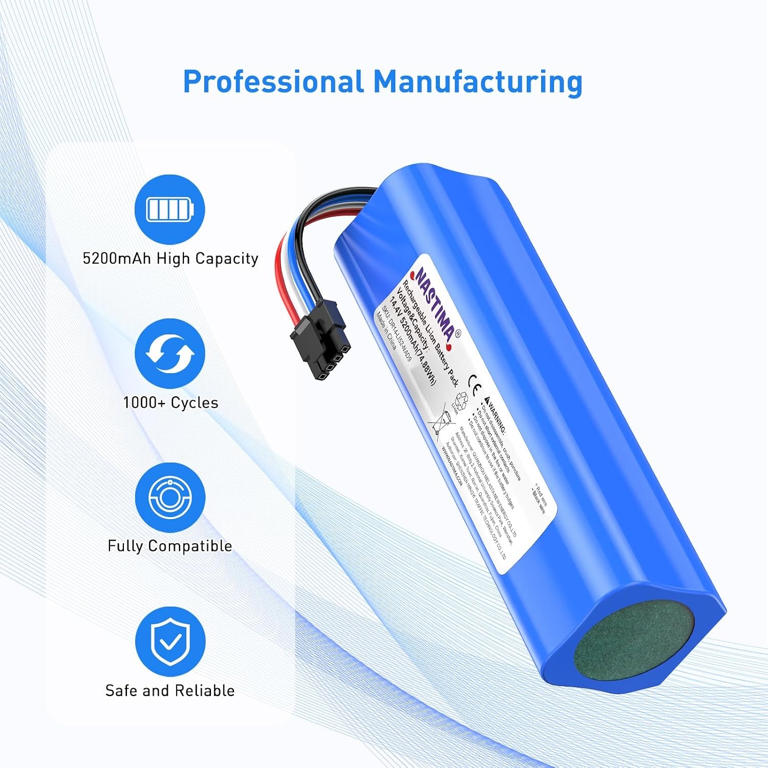 NASTIMA 14.4V 5200mAh Replacement Battery for Dreame D9 F9 L10, Li-ion Battery Compatible with Dreame D9 Pro, D10s, D10 Plus, L10s Pro, L10s Ultra Series Vacuum Cleaners