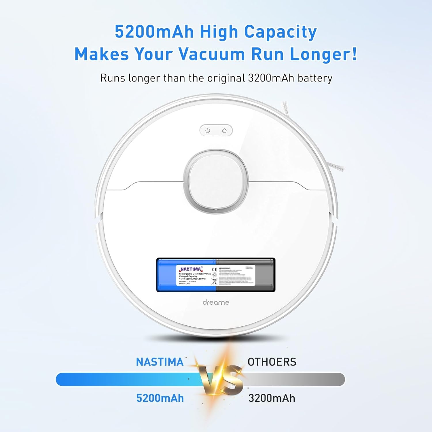 NASTIMA 14.4V 5200mAh Replacement Battery for Dreame D9 F9 L10, Li-ion Battery Compatible with Dreame D9 Pro, D10s, D10 Plus, L10s Pro, L10s Ultra Series Vacuum Cleaners
