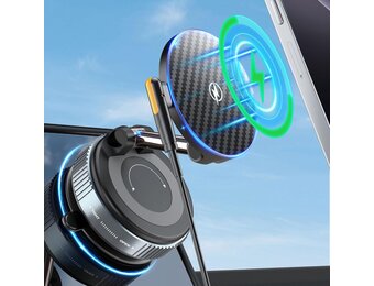 PlusAcc Vacuüm mobiele telefoonhouder auto met oplaadfunctie - zuignap 360° draaibaar inklapbare magnetische telefoonhouder voor Magsafe iPhone 17/16/15/14/13/ Samsung S20-S25 aan voorruit/dashboard