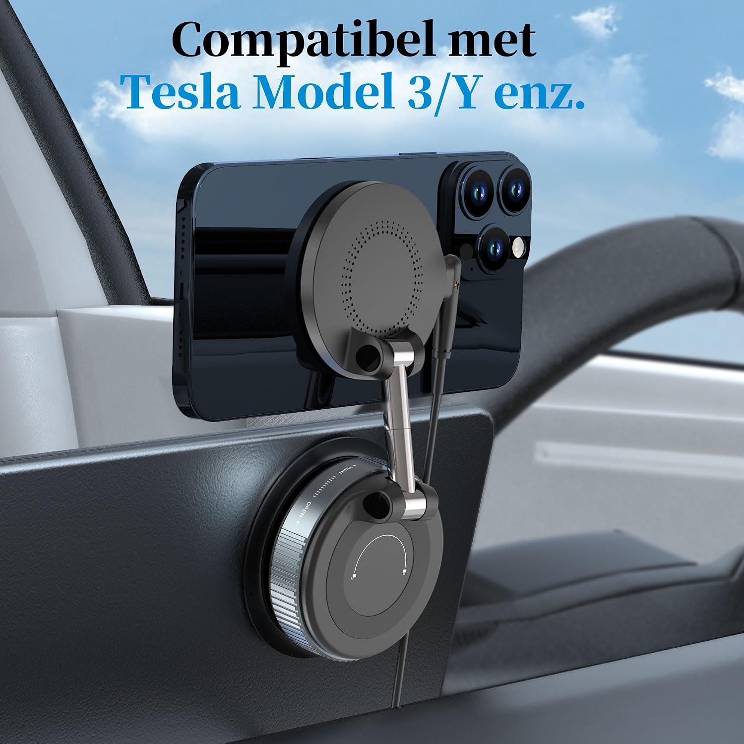 PlusAcc Vacuüm mobiele telefoonhouder auto met oplaadfunctie - zuignap 360° draaibaar inklapbare magnetische telefoonhouder voor Magsafe iPhone 17/16/15/14/13/ Samsung S20-S25 aan voorruit/dashboard