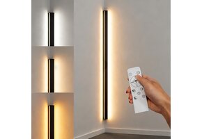 120cm LED Hoekwandlamp Zwart Aluminium | Dimbaar met Afstandsbediening | 48% Korting