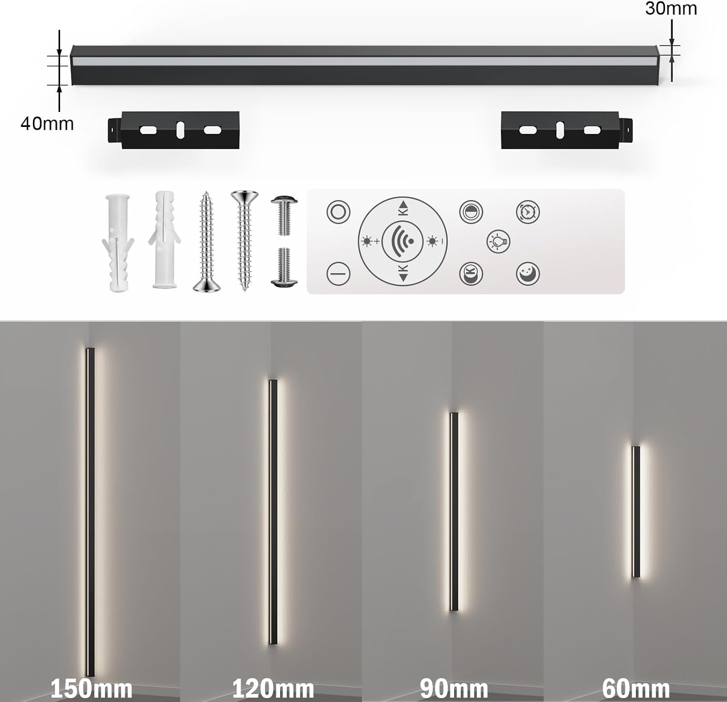 LANMOU Moderne led-wandlamp met stopcontact, 3000 K, lange zwarte aluminium led-wandlamp voor hoek, binnenwandlamp, decoratie voor woonkamer, slaapkamer, hal, 120 x 5 x 4 cm