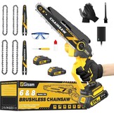 Mini Chainsaw with 1000W Brushless Motor, 8" & 6" Chainsaw, Automatic Oil Supply & Toolless Chain Tension and 2*2000mAh for Branching & Woodcarving