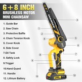 Mini Chainsaw with 1000W Brushless Motor, 8" & 6" Chainsaw, Automatic Oil Supply & Toolless Chain Tension and 2*2000mAh for Branching & Woodcarving