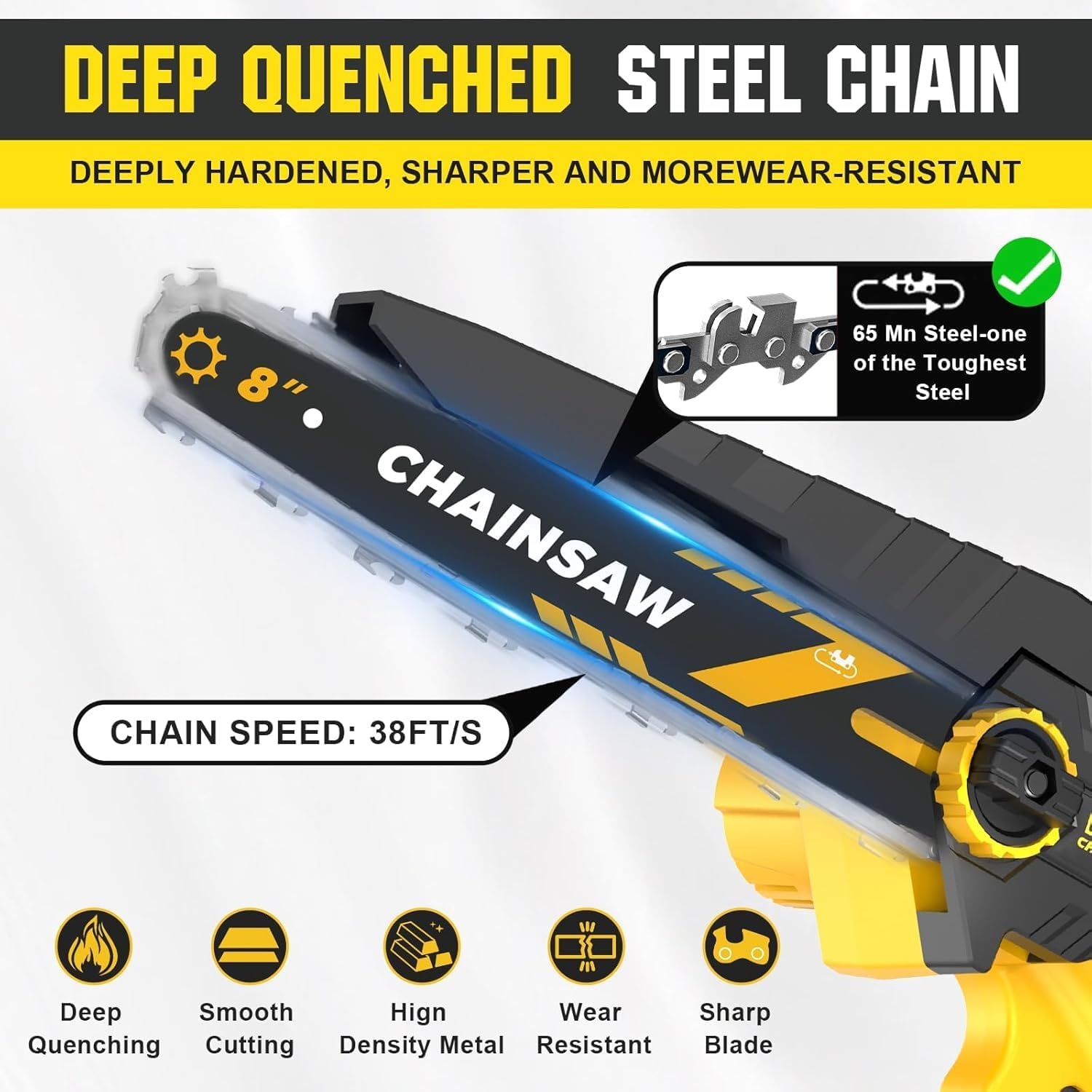 Mini Chainsaw with 1000W Brushless Motor, 8" & 6" Chainsaw, Automatic Oil Supply & Toolless Chain Tension and 2*2000mAh for Branching & Woodcarving