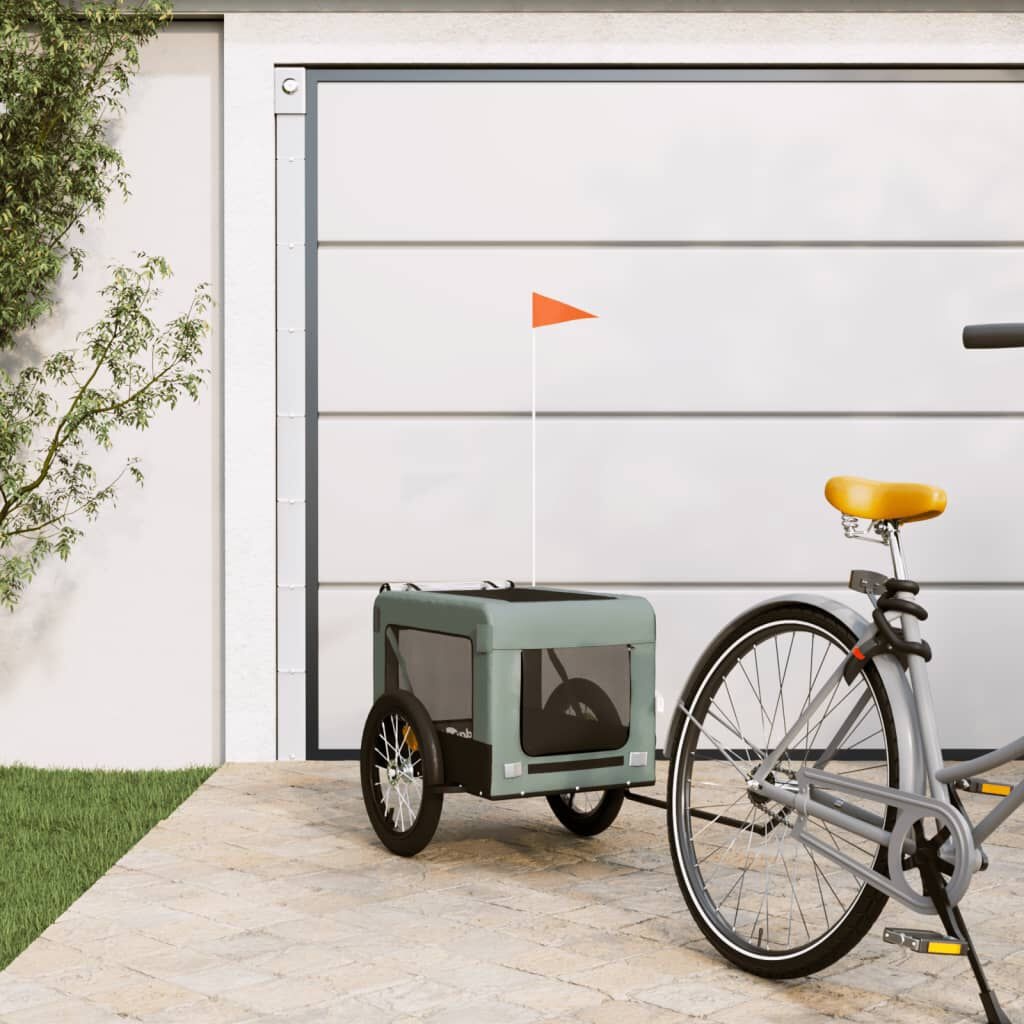 vidaXL Hondenfietstrailer oxfordstof en ijzer grijs en zwart