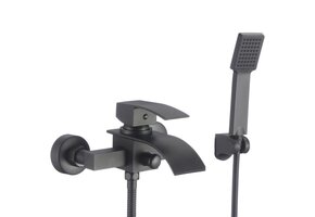 Zwarte Opbouw Badkraan met Waterval Uitloop & Handdouche - 38% Korting