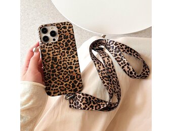 Telefoonketting voor iPhone 16 Pro (6,3 inch) Roze Luipaardprint met verstelbaar draagkoord