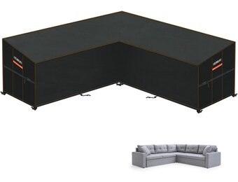 Hoes voor Loungebank L-vorm, Waterdichte Hoes Loungebank Afdekhoes voor Loungemeubelen 420D Oxford-stof Rotan Hoekbankhoes Uv-bestendig, , 270 x 270 x 100 x 90/65 cm