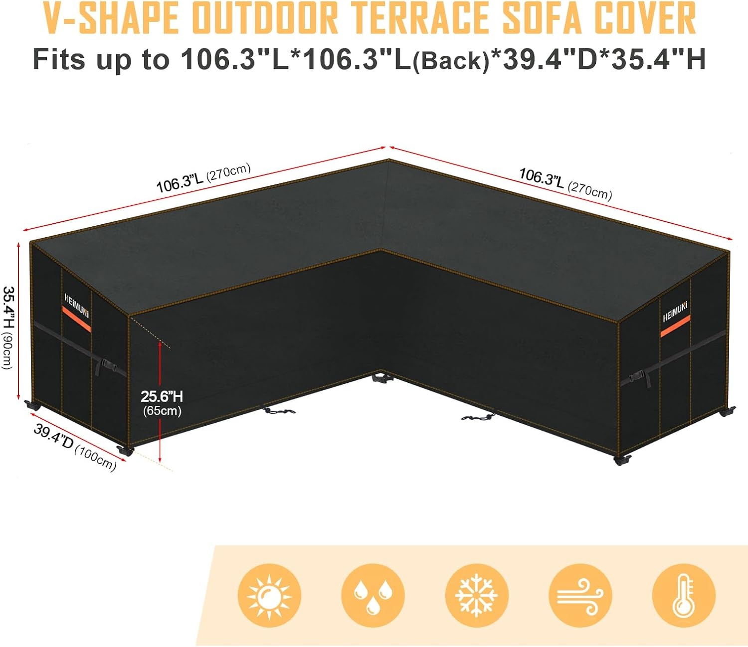 Hoes voor Loungebank L-vorm, Waterdichte Hoes Loungebank Afdekhoes voor Loungemeubelen 420D Oxford-stof Rotan Hoekbankhoes Uv-bestendig, , 270 x 270 x 100 x 90/65 cm