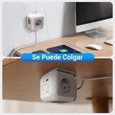 EXTRASTAR Cube Stekkerdoos, 1,5 m, met platte stekker, voor binnen, platte stekkerdoos met 4 AC-uitgangen, 1 USB en 1 type C, voor familie, keuken en kantoor, grijs + wit