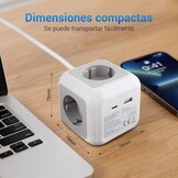 EXTRASTAR Cube Stekkerdoos, 1,5 m, met platte stekker, voor binnen, platte stekkerdoos met 4 AC-uitgangen, 1 USB en 1 type C, voor familie, keuken en kantoor, grijs + wit